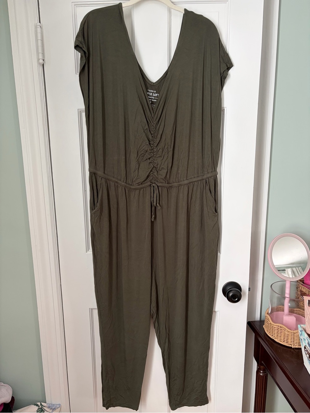 torrid Olive Green V-Neck Drawstring Jumpsuit